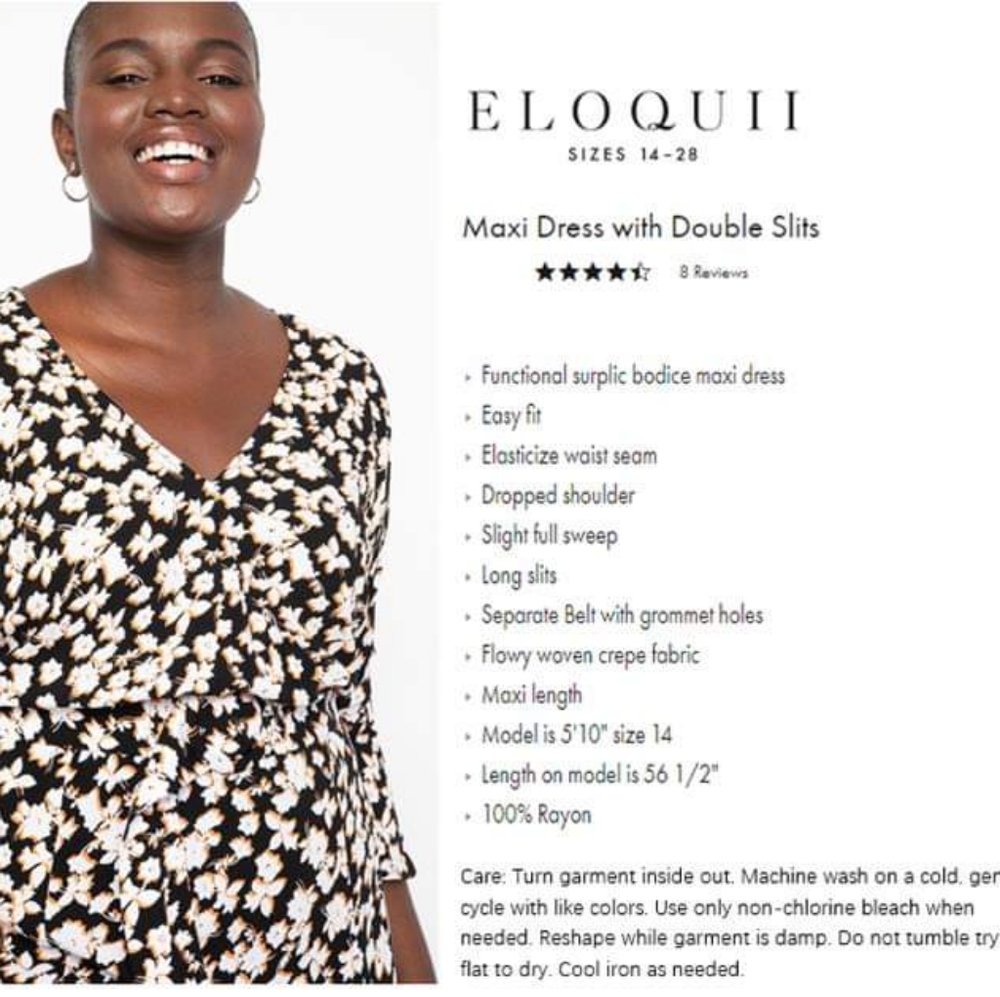 ELOQUII FLORAL V-NECK MAXI DRESS WITH DOUBLE SLITS